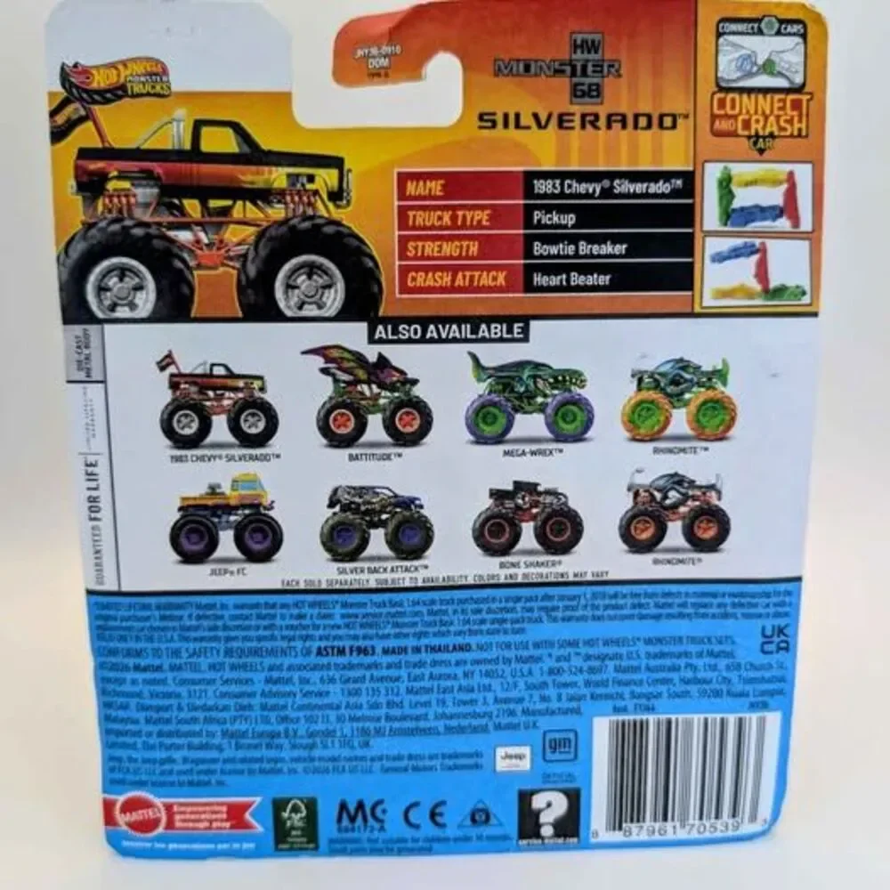 Hot Wheels Monster Trucks 1983 Chevy Silverado Connect and Crash 1:64 Diecast